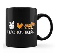 TUANDANG Good Deal - Taza de café negra con diseño de tigre salvaje para niños, paz y amor, 11 onzas