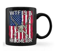 TUANDANG Good Deal WTF Is A Kilometer - Taza de café negra divertida del 4 de julio del 4 de julio, 325 ml, taza de café negra de 11 onzas
