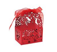 Tubayia - 50 Cajas de Dulces para Bodas o Chocolate, Caja de Regalo con Lazos para decoración de Boda, Rojo