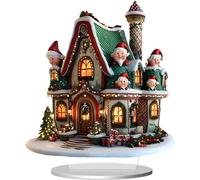 Tubayia Casa de Navidad con escena de nieve, 2D, acrílico religioso, decoración de mesa, pueblo invernal para sala de estar y hogar (estilo J)