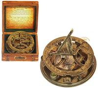 TUBAZ - Brújula Steampunk Sundial de 5 pulgadas - Brújula náutica de latón grande perfectamente calibrada con caja de madera, regalos de cumpleaños, regalos de agradecimiento, regalos de bautismo