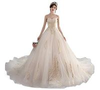 Tube Top Wedding Dress New Summer Bride French Trailing Mori Super Fairy Dream Simple Go out Yarn Light Strapless (Size : Medium) (X)