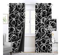 tubeamin Black White Geometric Curtains 2 Panels Blackout Curtain Grey Abstract Line Black out Modern Pattern Window Treatments Heat Blocking Room Darkening Decor for Living Room Bedroom 52x84 Inch
