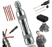 Tubeless Tire Repair Kit in an Aluminum Case, Tubeless Tyre Repair Kit Bicycle with 3 Needles and 5 Bacon Strips, Non-Slip Striated Aluminum Handle, Immediate Tire, for Cars, Bicycles Trucks (B-1)