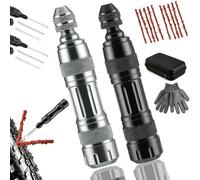 Tubeless Tire Repair Kit in an Aluminum Case, Tubeless Tyre Repair Kit Bicycle with 3 Needles and 5 Bacon Strips, Non-Slip Striated Aluminum Handle, Immediate Tire, for Cars, Bicycles Trucks (Mix)