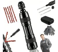Tubeless Tire Repair Kit in an Aluminum Case, Tubeless Tyre Repair Kit Bicycle with 3 Needles and 5 Bacon Strips, Non-Slip Striated Aluminum Handle, Immediate Tire, for Cars, Bicycles Trucks (A-1)