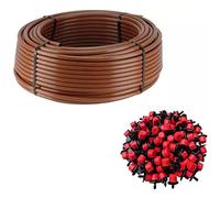 Tubería Goteo | 100m | color marrón. Tubería riego de polietileno de baja densidad 16mm de diámetro + 100 goteros de riego regulables 0 a 70 litros/hora.