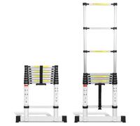 Tubiaz 2.6M Escalera Telescópica de Aluminio con 2 Ganchos Extraíbles, Escalera de Extensión con Interruptor de Seguridad de Varios Pasos, Escala Multipropósito, Carga Máxima 150 kg