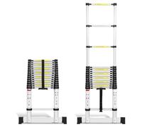 Tubiaz 4.4M Escalera Telescópica de Aluminio con 2 Ganchos Extraíbles, Escalera de Extensión con Interruptor de Seguridad de Varios Pasos, Escala Multipropósito, Carga Máxima 150 kg