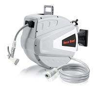 Tubiaz Carrete de manguera de 30 m, montaje en pared, manguera de jardín con extracción automática, caja de manguera de 180 grados, tambor de manguera de agua para riego de jardín (gris)