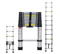 Tubiaz Escalera telescópica de Aluminio de 3,2 m, Interruptor de Seguridad de Varios Niveles, portátil, Antideslizante, Multiusos, Carga máxima de 150 kg