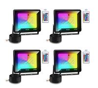 Tubiaz Foco LED Colores Exterior, 4pcs 50W RGB Proyector LED con Control Remoto, Impermeable IP66 16 colores y 4 modos Cambio de color Luz de seguridad, Función de Memoria(sin enchufe)