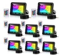 Tubiaz Foco LED Colores Exterior, 8pcs 20W RGB Proyector LED con Control Remoto, Impermeable IP66 16 colores y 4 modos Cambio de color Luz de seguridad, Función de Memoria(sin enchufe)