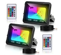 Tubiaz RGB LED Floodlight, 2pcs 10W LED Proyector con Control Remoto, 16 colores 4 modos Cambio de color regulable para exterior, Función de Memoria, Impermeable IP66 para Jardín (sin enchufe)