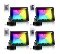 Tubiaz RGB LED Floodlight, 4pcs 30W LED Proyector con Control Remoto, 16 colores 4 modos Cambio de color regulable para exterior, Función de Memoria, Impermeable IP66 para Jardín (sin enchufe)