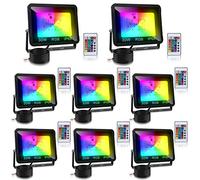 Tubiaz RGB LED Floodlight, 8pcs 30W LED Proyector con Control Remoto, 16 colores 4 modos Cambio de color regulable para exterior, Función de Memoria, Impermeable IP66 para Jardín (sin enchufe)