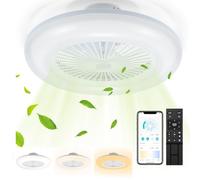Tubiaz Ventilador de techo con iluminación y mando a distancia, silencioso, plafón LED de 55 cm, regulable con ventilador y mando a distancia, para salón, dormitorio