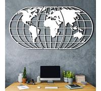 Tubibu Arte de pared moderno, 100 % metal, globo metálico de mapa del mundo, tamaño 23.6 x 47.2 pulgadas, colgante para sala de estar y dormitorio (blanco)