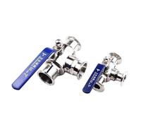 Tubo-AD 3/4" 1" 1-1/4" 1-1/2" 2" SS304 Acero Inoxidable Válvula de bola sanitaria de 3 vías Tipo de férula Fit 1,5" 2" Tri Clamp(45 mm x férula 64,316L_T TYPE)