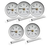 Tubo de 63 mm con clip de hoja, termómetro de temperatura, placa redonda, dispositivo de medición con, rango 0 - 120 Celsius, carcasa de aluminio, juego de 5 piezas