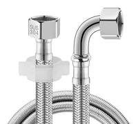 Tubo de agua, codos de 90° de 10 a 150 cm, acero inoxidable para trenzado flexible, tapa de doble cabeza de 1/2 pulgada, ángulo recto para inodoro BSP (100 cm)