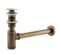 Tubo de desagüe for sifón botella 1 1/4" for baño, altura ajustable, con kit tapón drenaje emergente(Antique whitout hole)