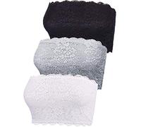Tubo de Encaje Floral para Mujeres de 3 Piezas Sujetador Superior Sujetador Sin Tirantes Bandeau Abrigo Elástico Sin Costuras en El Pecho (Conjunto de Colores 3, Medio)