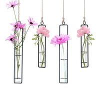 Tubo de Ensayo de Hierro Forjado,Tianher 4 Piezas Negro Florero de Vidrio para Planta de Pared Adecuado para Jarrones de Decoración de Paredes para Pequeñas Flores Secas y Plantas Verdes Hidropónicas