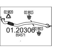Tubo de escape delante para silenciador intermedio 01.20306 MTS para OPEL
