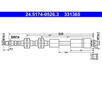 Tubo de freno flexible 24.5174-0526.3 ATE para BMW 3 Touring 3 Z4 Roadster 1