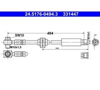 ATE Latiguillo de freno para OPEL: Insignia & VAUXHALL: Insignia & SAAB: 9-5 & CHEVROLET: Malibu (Ref: 24.5176-0494.3)