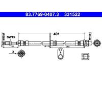 ATE 83.7769-0407.3 Manguera De Freno Trasera Izquierda Para Ford Transit Connect