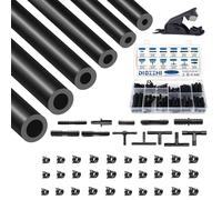 Tubo de Silicona para Vacío 3M 6pcs - Conectores Nylon 12 Tamaños 122pcs - ID 3/4/5/6/8/10mm - 130PSI - Para Aire/Agua - Negro - Incluye 30 Abrazaderas de Resorte 6 Tamaños