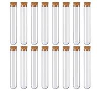 Tubo Ensayo Plástico Transparente 150 x20mm con Tapones de Corcho 30ml para Almacenamiento de Confitería, Especias, Líquidos y Equipos de Laboratorio 16 Piezas