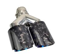 Tubo Escape Para Modificar El Tubo Silenciador Coche Con Punta Escape Doble Acero Inoxidable Azul Fibra Carbono Forjada Tubo Cola Coche(Left in63-Out89mm)
