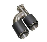 Tubo Escape Punta Del Silenciador Del Coche En Forma De H, Tubo Escape Doble Salida Boquilla, Universal, Fibra De Carbono Mate, Plata Inoxidable Silenciador(Left 63mm-76mm)