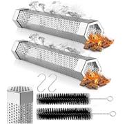 Tubo hexagonal para ahumar pellets, tubo de pellets de madera de barbacoa de acero inoxidable de 12 pulgadas para ahumador frío, 5 horas de humo ondulante, para cualquier parrilla o ahumador, con 2