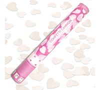 Tubo lanzador de confeti en forma de corazones blancos, lanzador de confeti por aire comprimido, ideal para bodas, cumpleaños, fiestas, San Valentín, recién casados, 40 cm