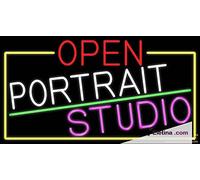 Tubo LED de neón abierto para estudio de retrato con borde amarillo, hecho a mano, letrero de neón para decoración de pared, PVC, 14 x 17 pulgadas