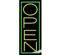 Tubo LED de neón amarillo abierto con borde verde vertical hecho a mano, letrero de neón para decoración de pared, PVC, 14 x 17 pulgadas