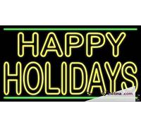 Tubo LED de neón amarillo de doble trazo Happy Holidays hecho a mano, letrero de neón para decoración de pared, PVC, 14 x 17 pulgadas