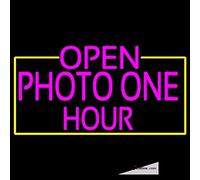 Tubo LED de neón para foto abierta de una hora con borde amarillo, hecho a mano, letrero de neón para decoración de pared, PVC, 14 x 17 pulgadas