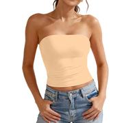 Tubo Top Mujer Camiseta Sin Tirantes Verano Bandeau Slim Fit Sin Mangas Crop Tops con Banda Elástica Doble Capa Blusa Tubo Básico Y2K Shirt Sexy Corsé con Relleno en el Pecho