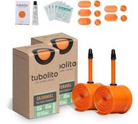 TUBOLITO Tubo de Bicicleta 700C CX/Gravel 42 mm, diseño Ligero de TPU Naranja, se Adapta a Anchos de neumáticos de 32 mm a 50 mm, excelente Rendimiento, Paquete de 2 + Kit de reparación Flix