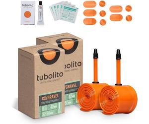 TUBOLITO Tubo de Bicicleta 700C CX/Gravel 42 mm, diseño Ligero de TPU Naranja, se Adapta a Anchos de neumáticos de 32 mm a 50 mm, excelente Rendimiento, Paquete de 2 + Kit de reparación Flix