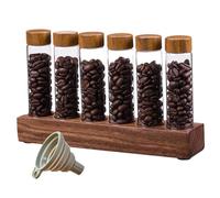 Tubos de café de granos de dosis de una dosis única Tubos de frijoles de café 6 piezas de solo dosis de café con tapa de almacenamiento de granos con soporte de madera ＆ embudo hermético