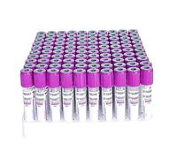 Tubos de extracción de sangre al vacío, vidrio EDTA K2, 100 unidades, 2 ml/5 ml/10 ml con tapón de rosca morado para uso en laboratorio