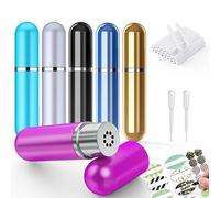 Tubos inhaladores nasales de aromaterapia para aceites esenciales, inhaladores nasales portátiles reutilizables de aluminio en blanco con 2 mini cuentagotas 24 mechas de algodón y 24 calcomanías para