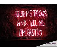 Tubos LED de neón real Feel Me Tacos And Tell Me I'm Pretty - Letrero de luz rosa para tienda de cuevas, obras de arte hechas a mano, letreros de neón para decoración de pared, PVC, 14 x 17 pulgadas