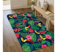 Tucán - Alfombra de área tropical, vibrante hibisco, hojas tropicales, color verde, antideslizante, estética, alfombra rectangular para entrada, baño, lavandería, decoración de 2 x 3 pies